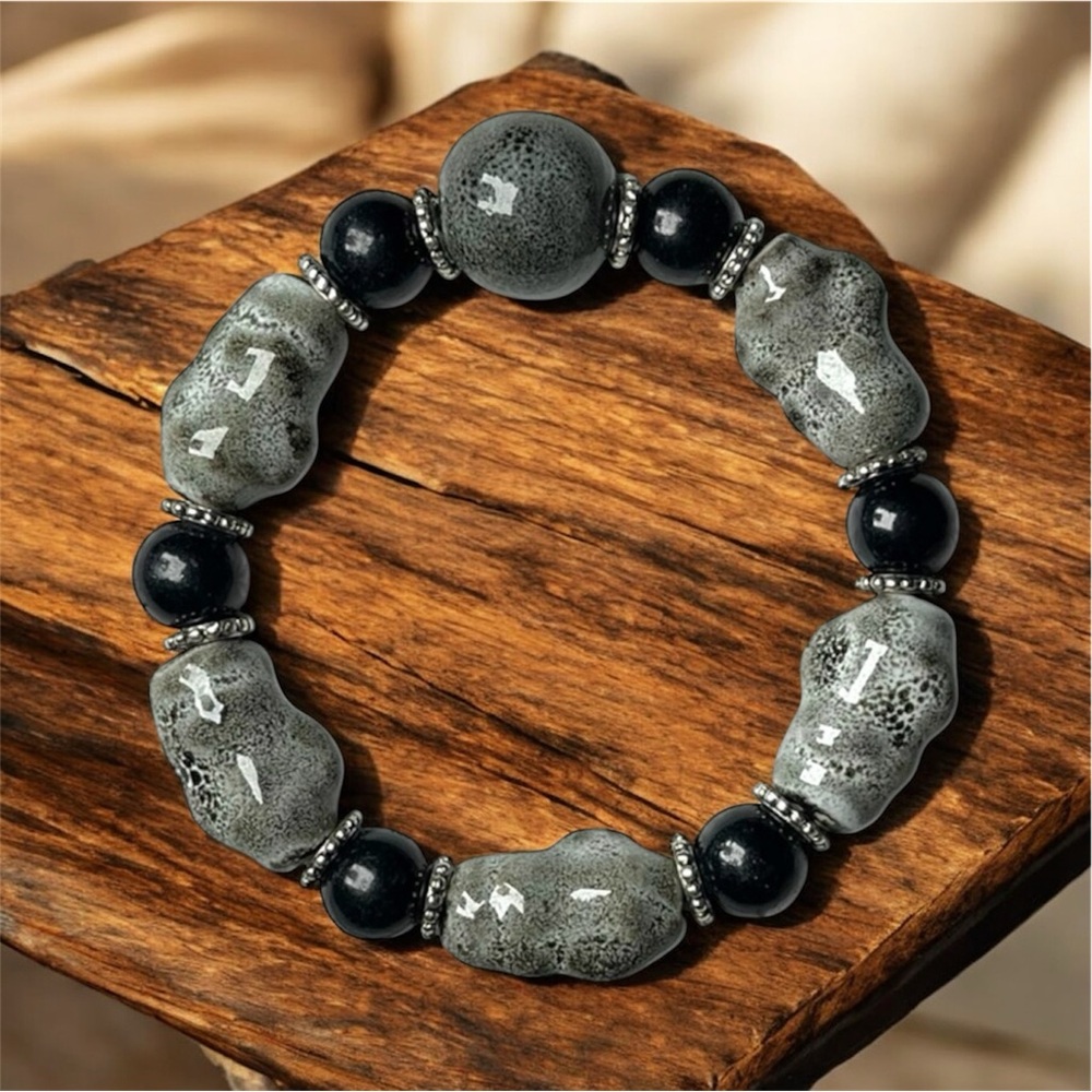 Onyx & Lava Stone Beaded Bracelet